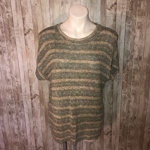 Cable&Gauge green&tan striped short sleeve top